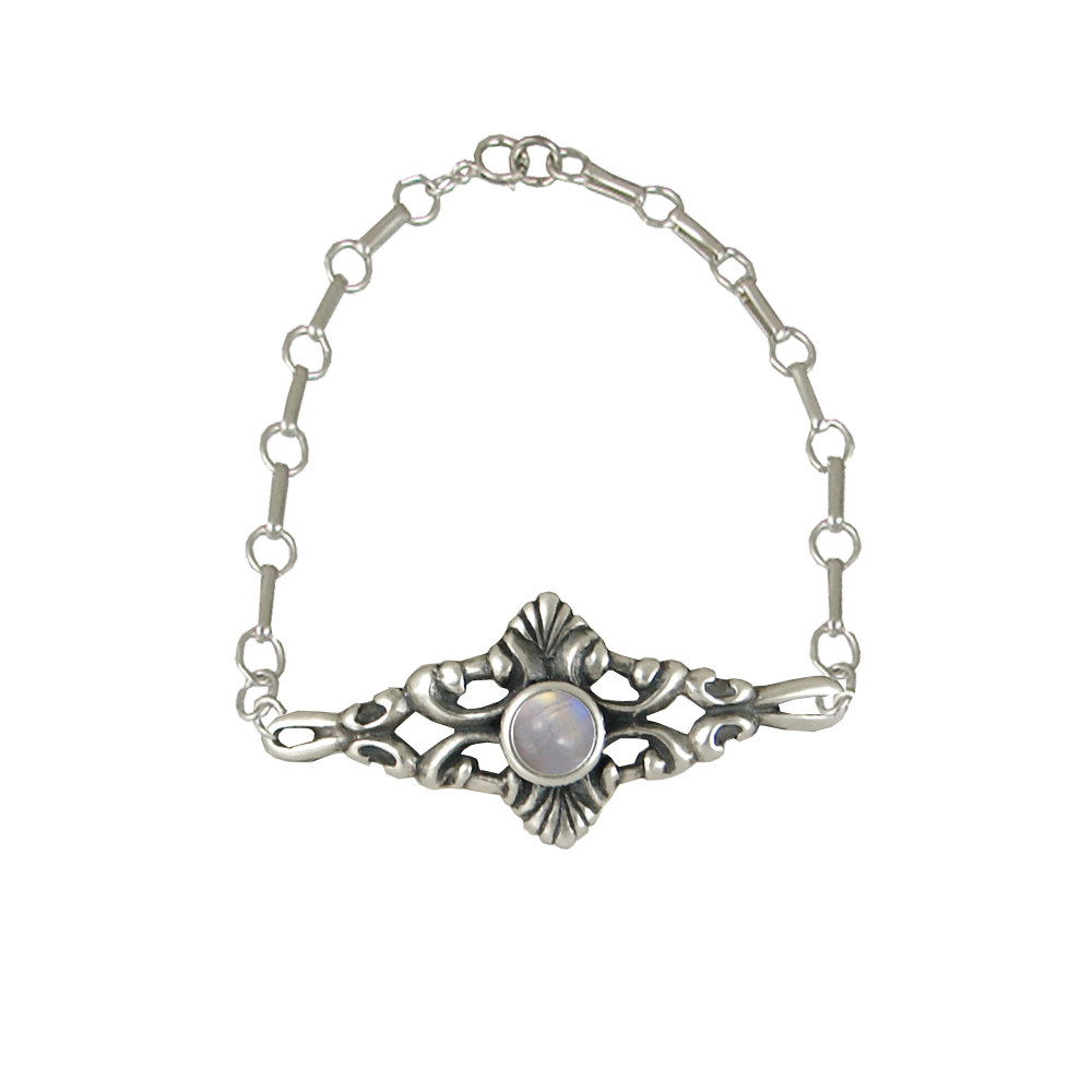 Sterling Silver Adjustable Filigree Chain Bracelet With Rainbow Moonstone